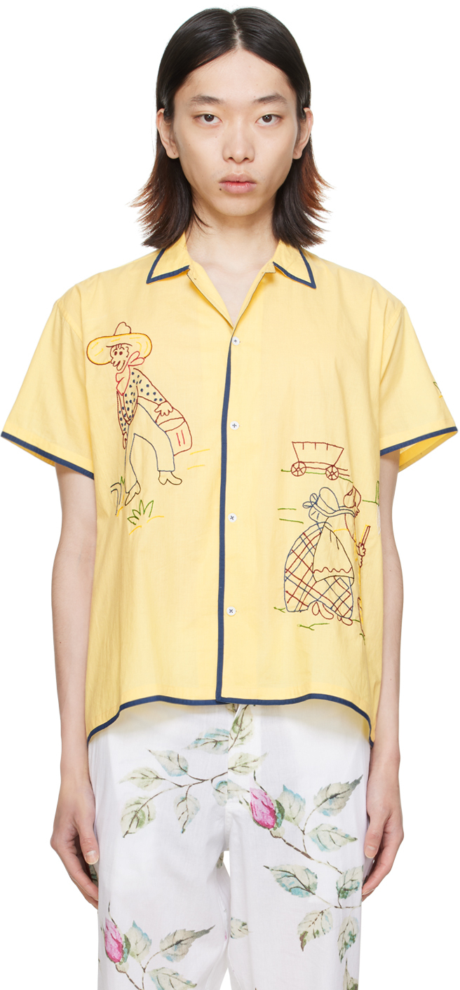 Shop Harago Yellow Embroidered Shirt