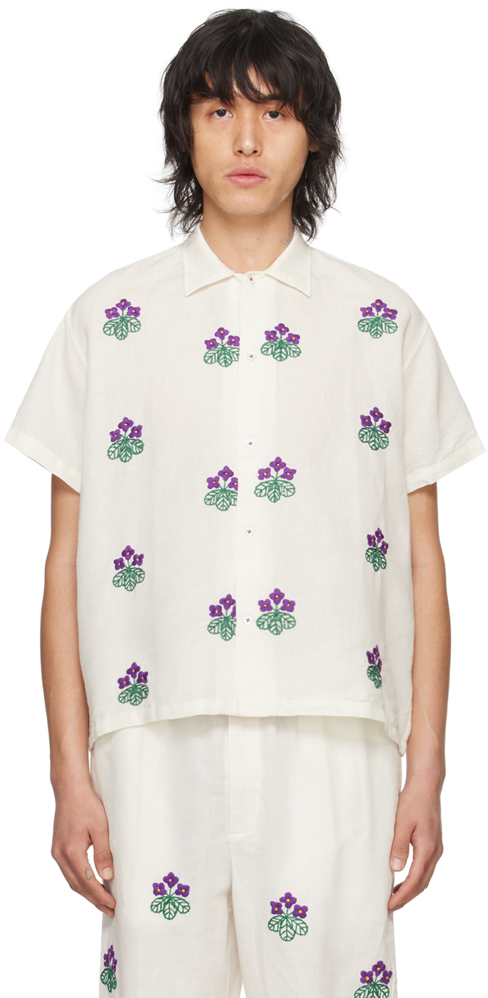 Harago Off-white Floral Shirt In Cream