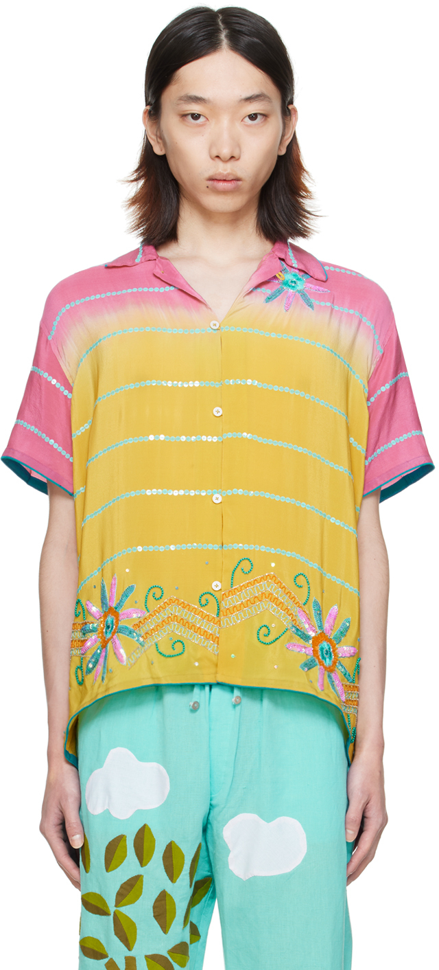 Harago Pink & Yellow Sequin Shirt In Multi