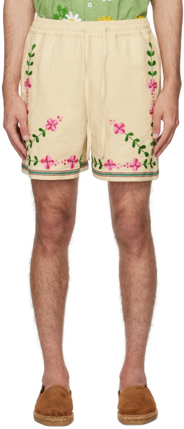 Harago Off-white Embroidered Shorts