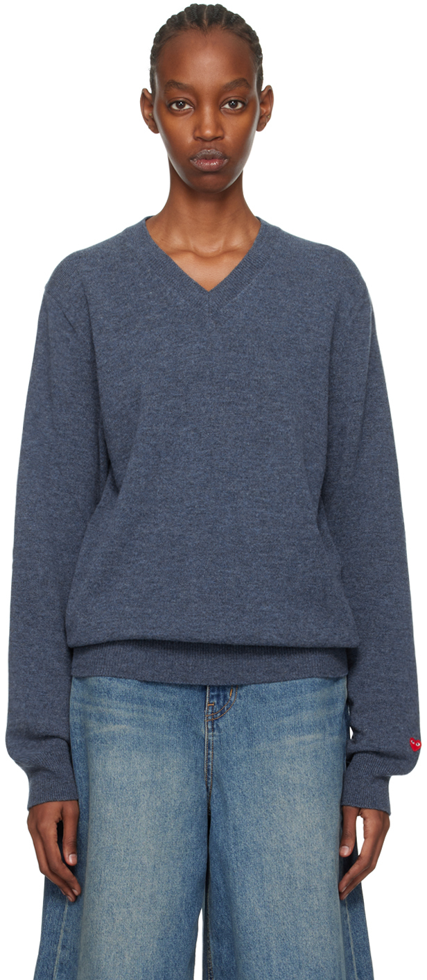 Comme Des Garçons Play Navy Small Heart Sweater In 1 Navy