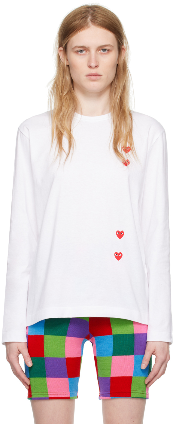 Comme Des Garçons Play White Vertical Heart Long Sleeve T-shirt In 3 White