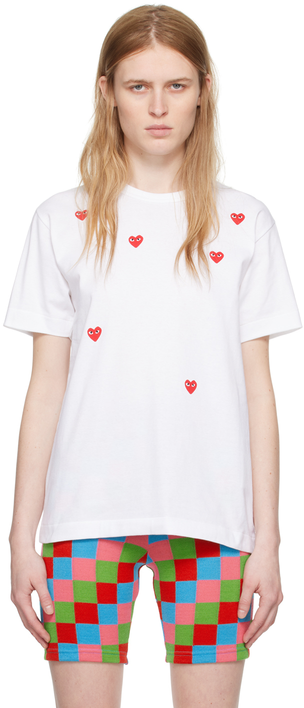 Comme Des Garçons Play White Many Heart T-shirt In 3 White