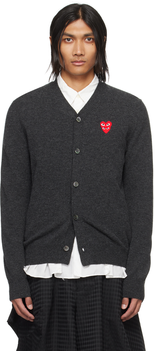 Comme Des Garçons Play Gray Layered Double Heart Cardigan In 2 Grey