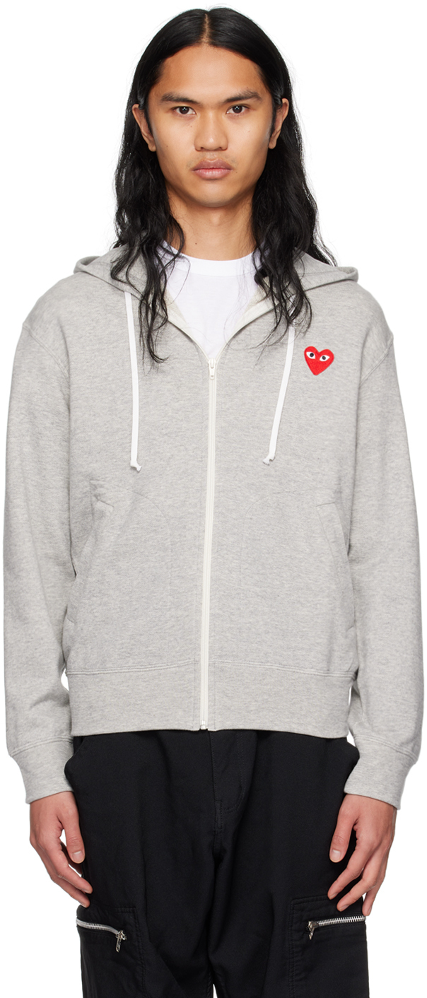 Shop Comme Des Garçons Play Gray Multi Heart Hoodie In 1 Grey