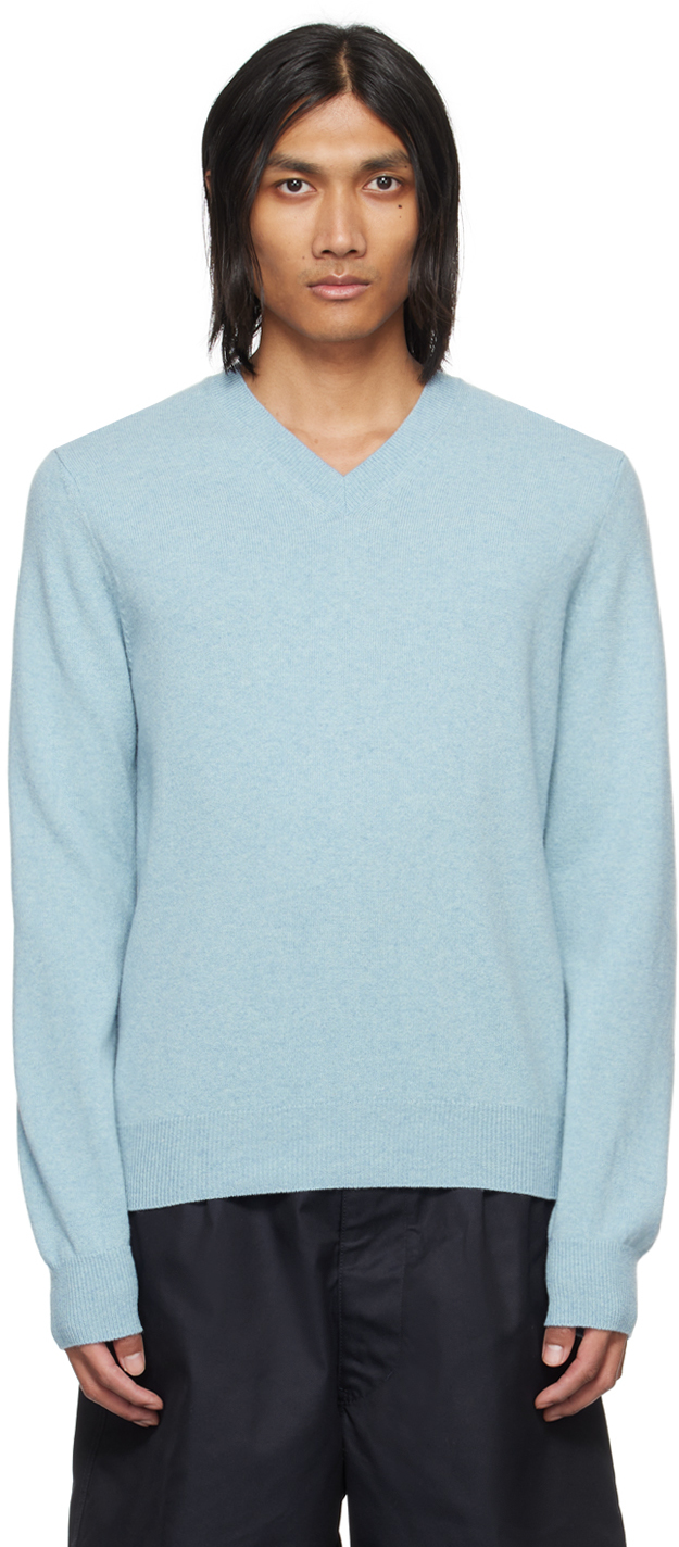 Comme Des Garçons Play Blue V-neck Sweater In 2 - Light Blue
