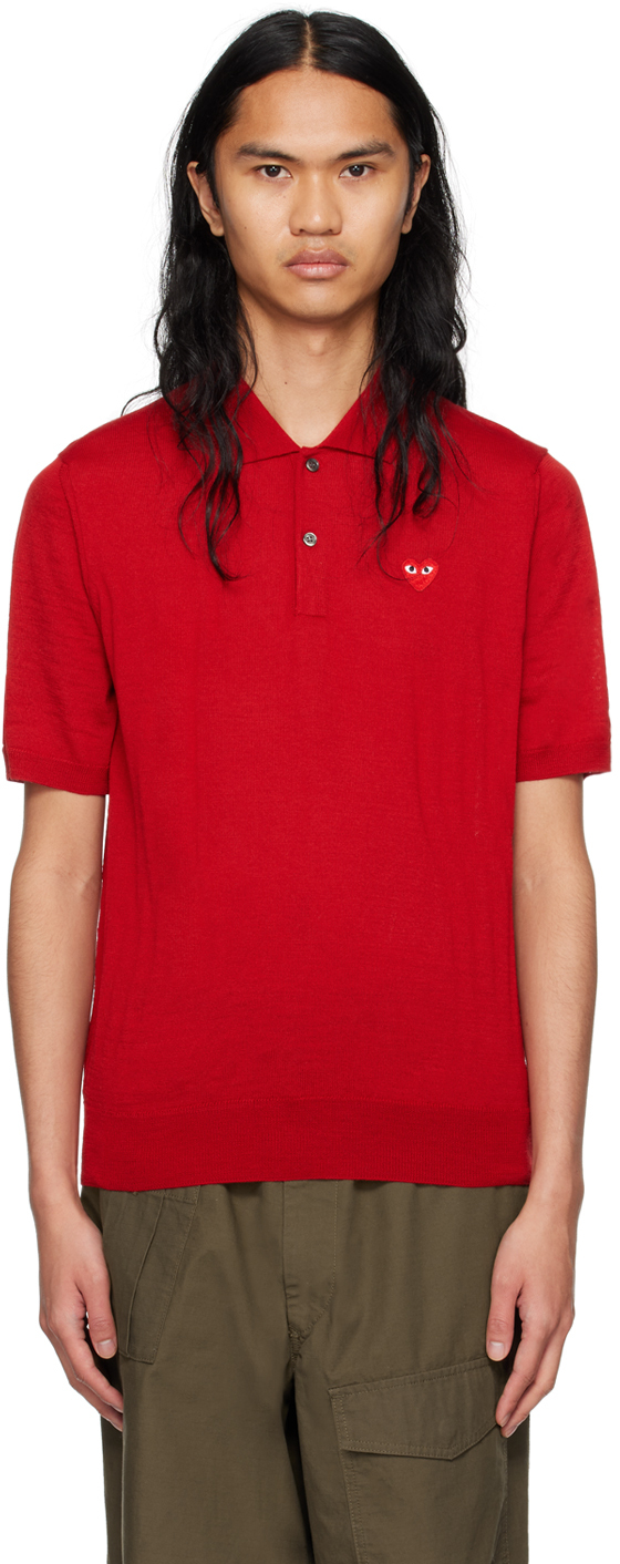 Shop Comme Des Garçons Play Red Patch Polo In 5 Red