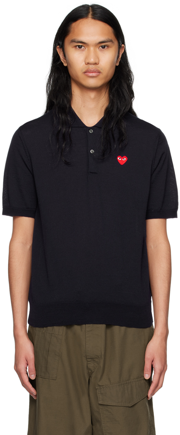 Shop Comme Des Garçons Play Navy Patch Polo In 2 Navy