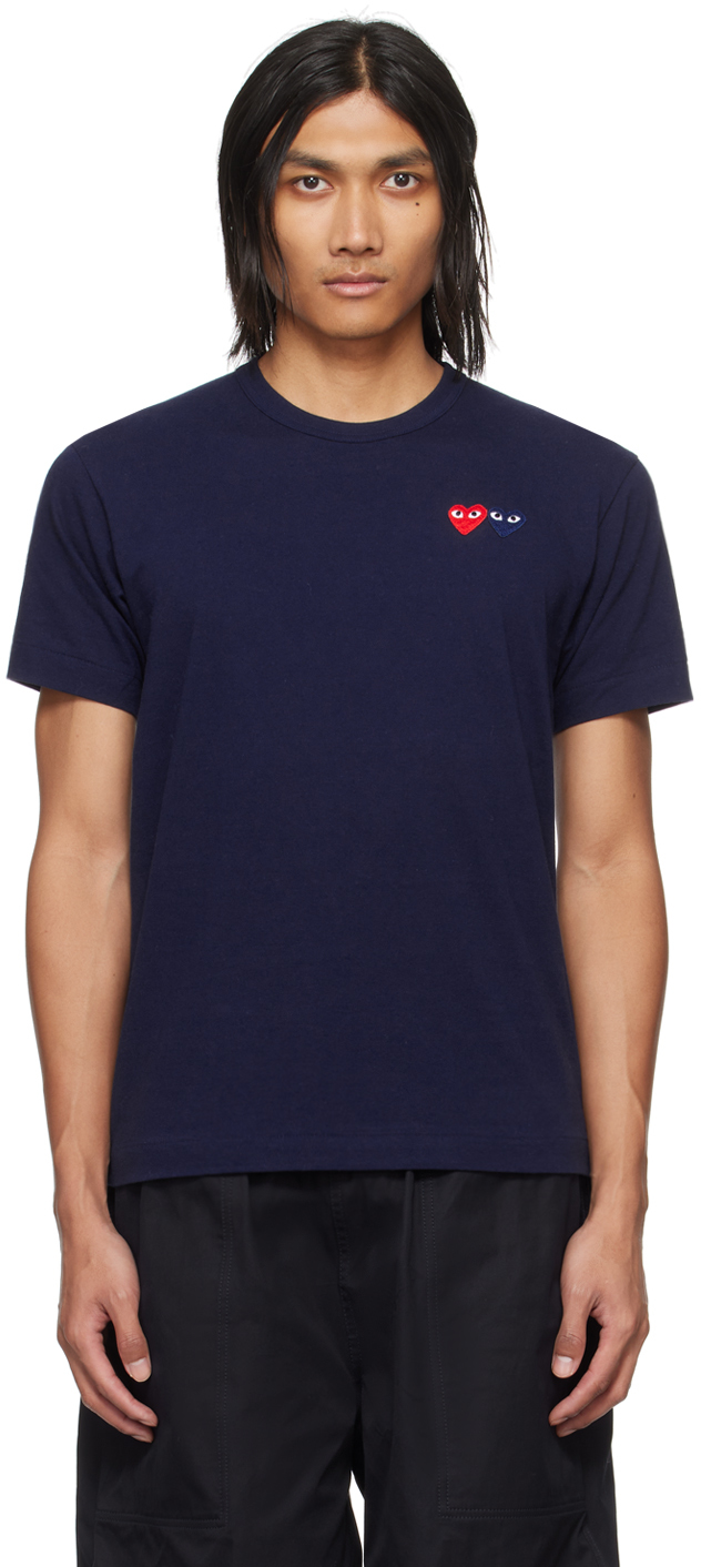 Comme Des Garçons Play Navy Double Heart T-shirt In 1 Navy