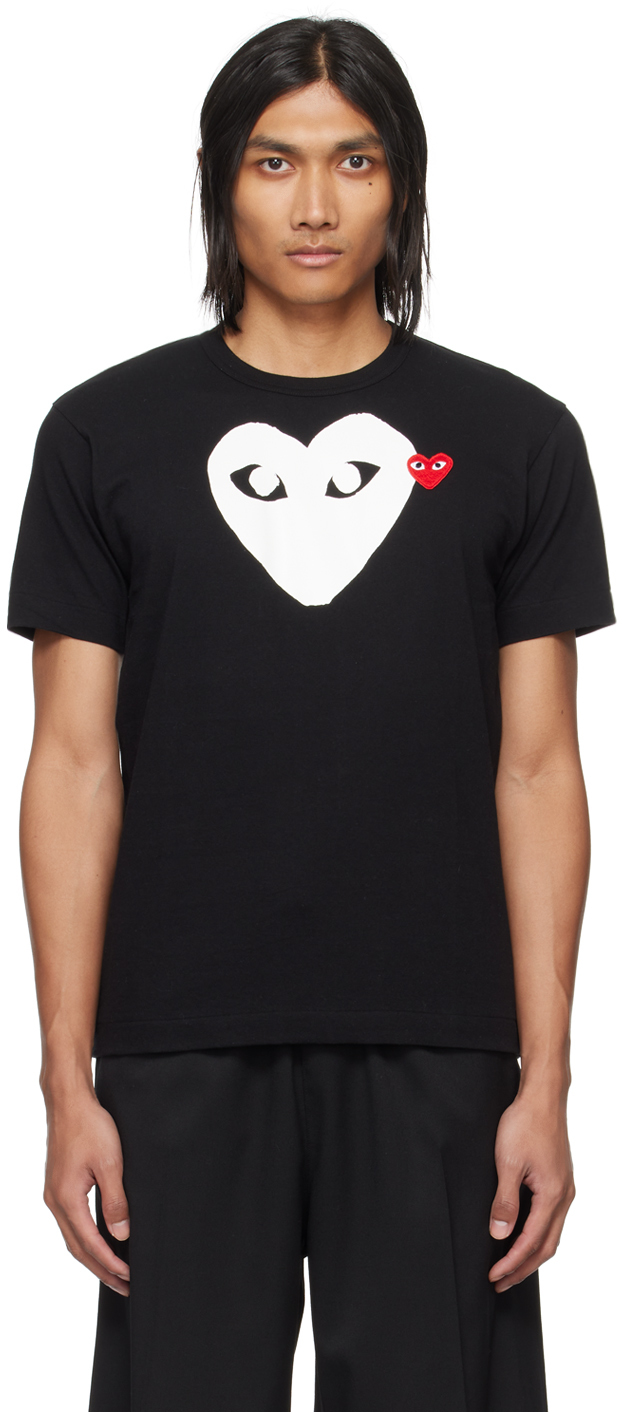 Comme Des Garçons Play Black & White Large Double Heart T-shirt In 1 Black