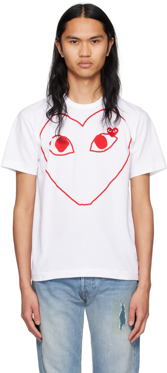 Shop Comme Des Garçons Play White Heart T-shirt In 1 White