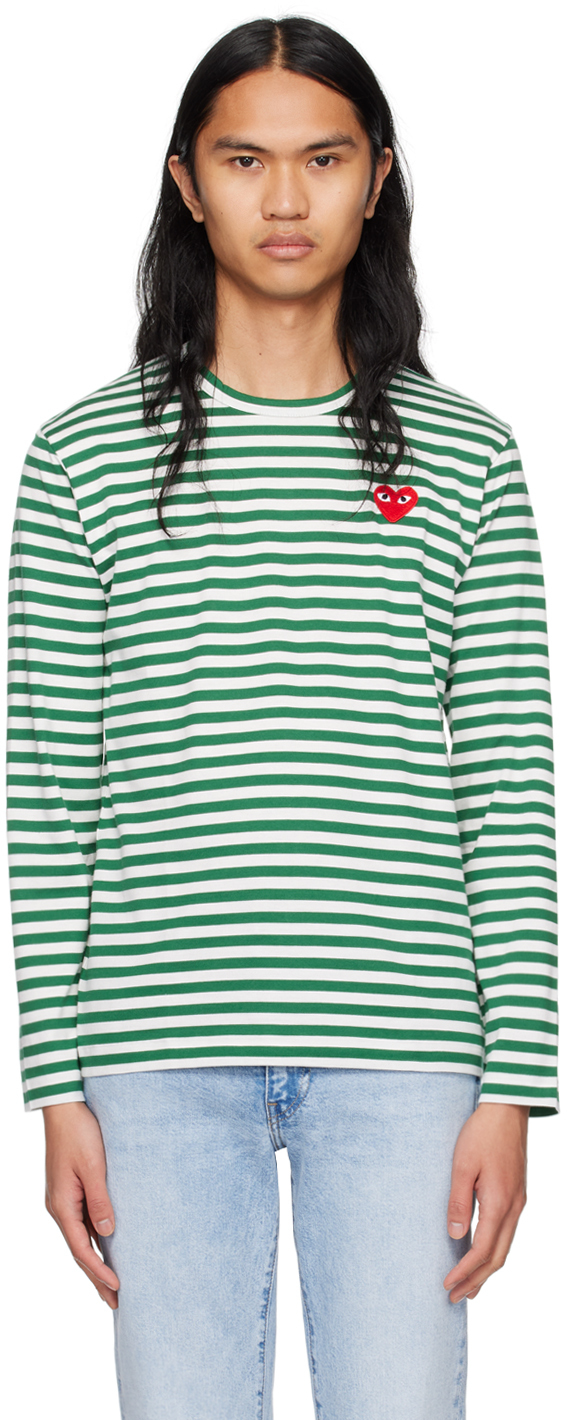 COMME des GARÇONS PLAY Green & White Heart Long Sleeve T-Shirt
