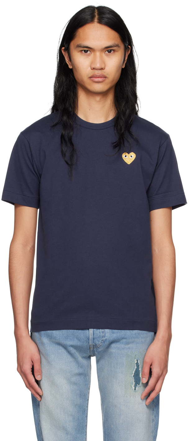 Shop Comme Des Garçons Play Navy Heart T-shirt In 2 Navy