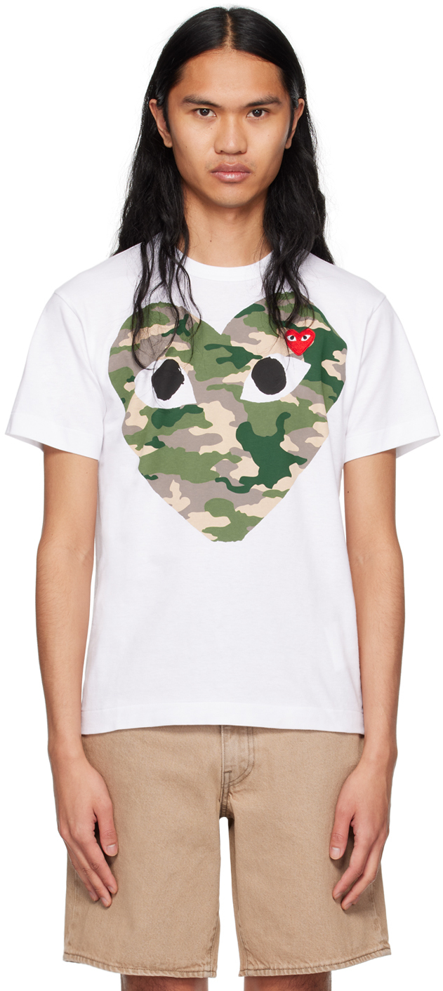 Shop Comme Des Garçons Play White Camouflage T-shirt In 1 White