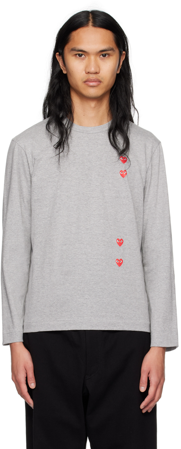 Shop Comme Des Garçons Play Gray Vertical Heart Long Sleeve T-shirt In 2 Grey