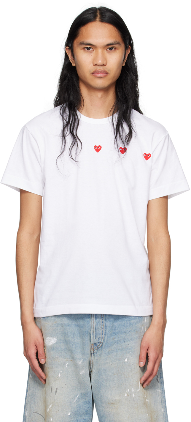 COMME des GARÇONS PLAY White Triple Heart T-Shirt