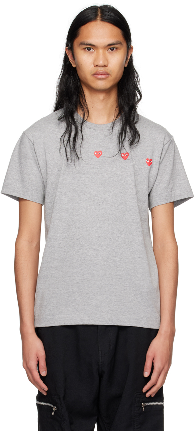 COMME des GARÇONS PLAY Gray Triple Heart T-Shirt