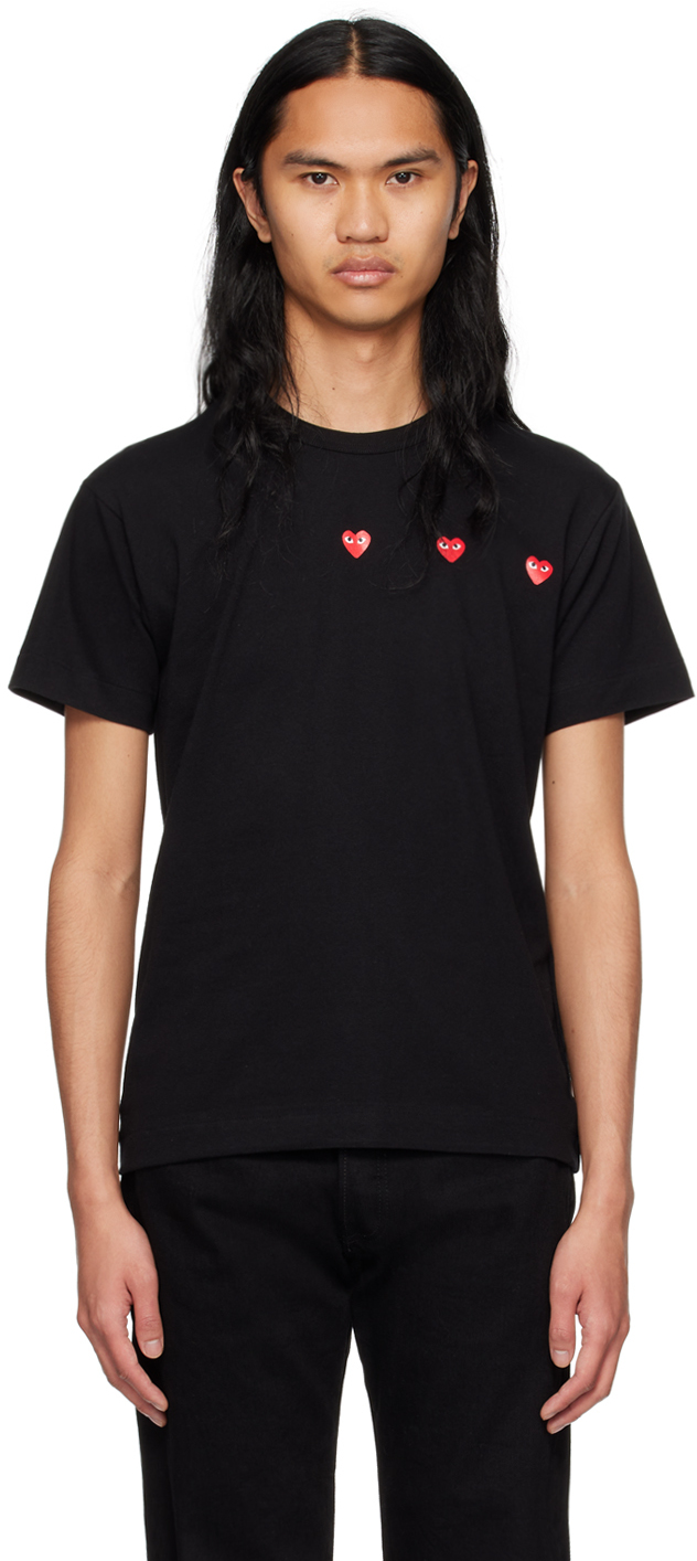 Shop Comme Des Garçons Play Black Triple Heart T-shirt In 1 Black