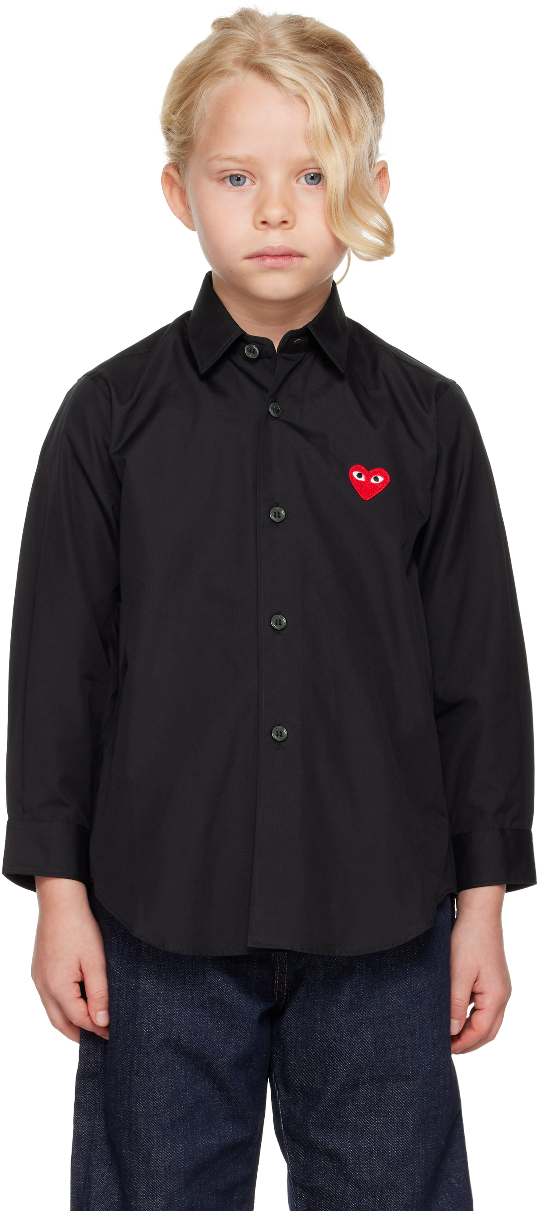 Shop Comme Des Garçons Play Kids Black & Red Heart Shirt In 1-black