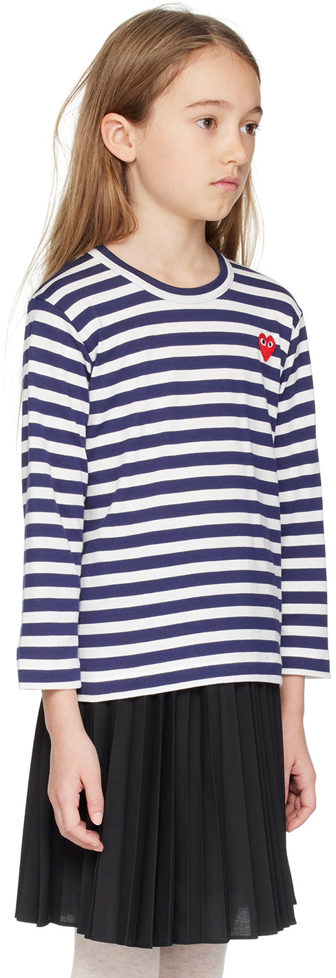 COMME DES GARÇONS PLAY KIDS NAVY & WHITE STRIPED LONG SLEEVE T-SHIRT 