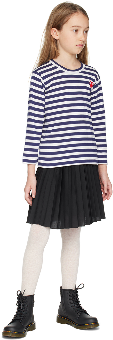 COMME DES GARÇONS PLAY KIDS NAVY & WHITE STRIPED LONG SLEEVE T-SHIRT 