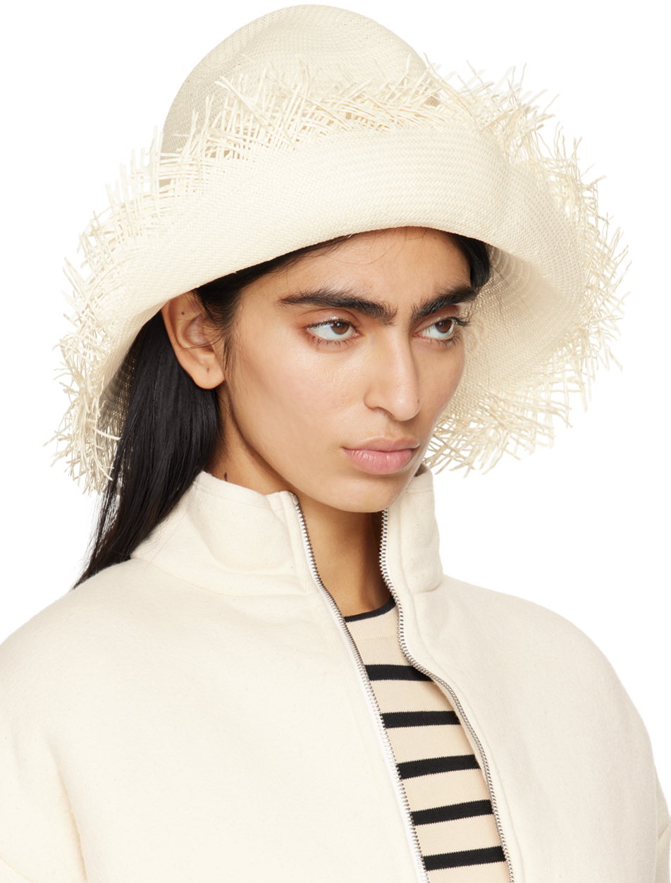 Jil Sander Off-white Fringed Hat In 106 Eggshell