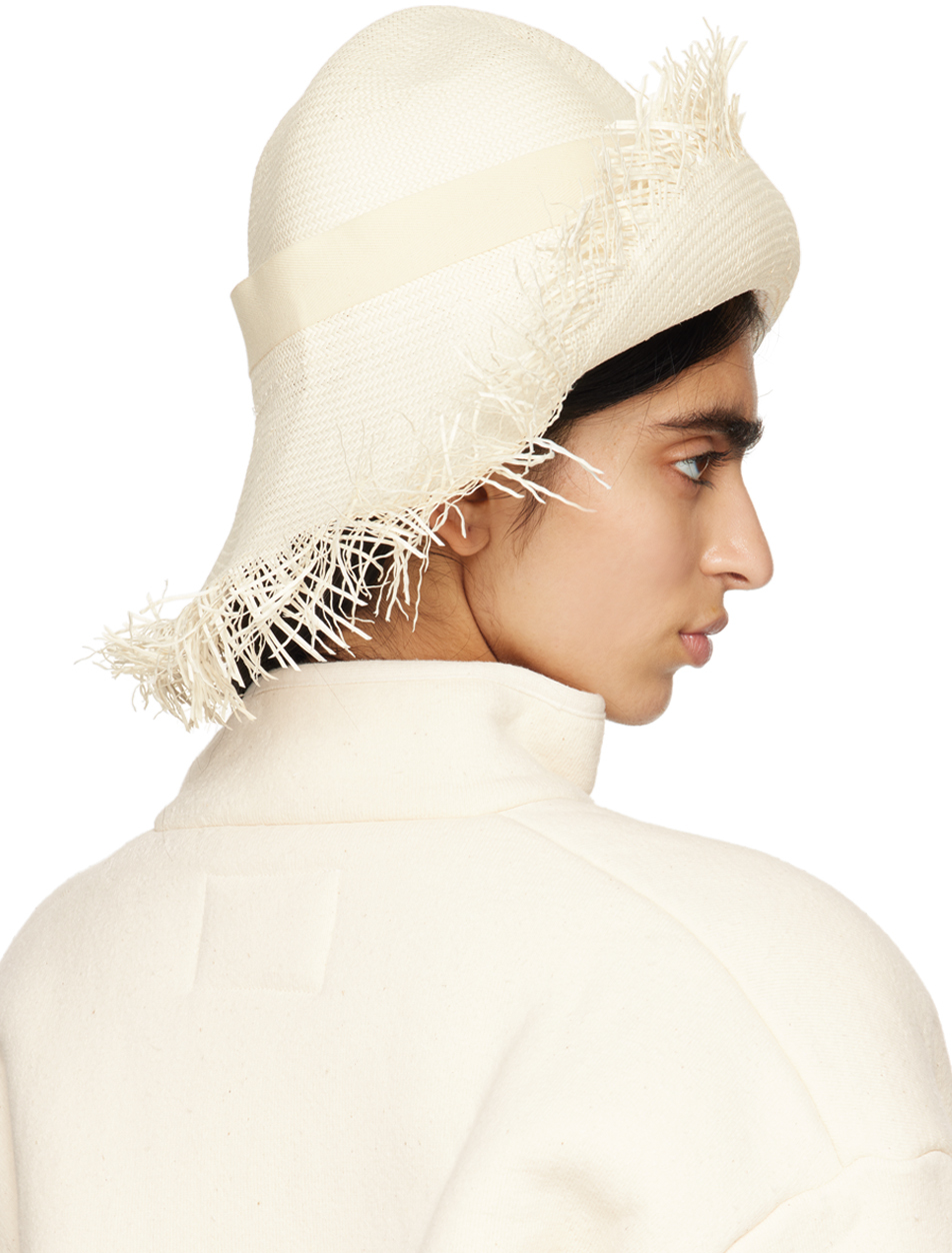 Jil Sander Off-white Fringed Hat In 106 Eggshell
