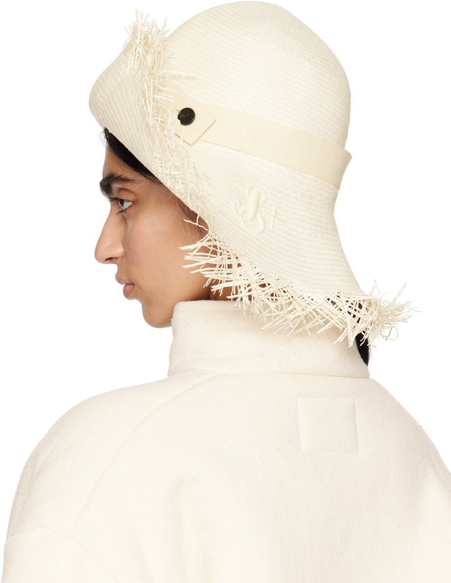 Jil Sander Off-white Fringed Hat In 106 Eggshell