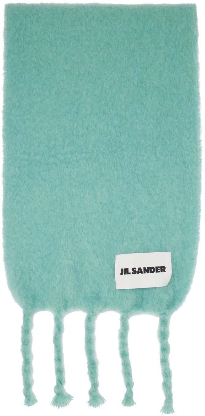 Jil Sander Blue Mohair Scarf In 440 Turquoise