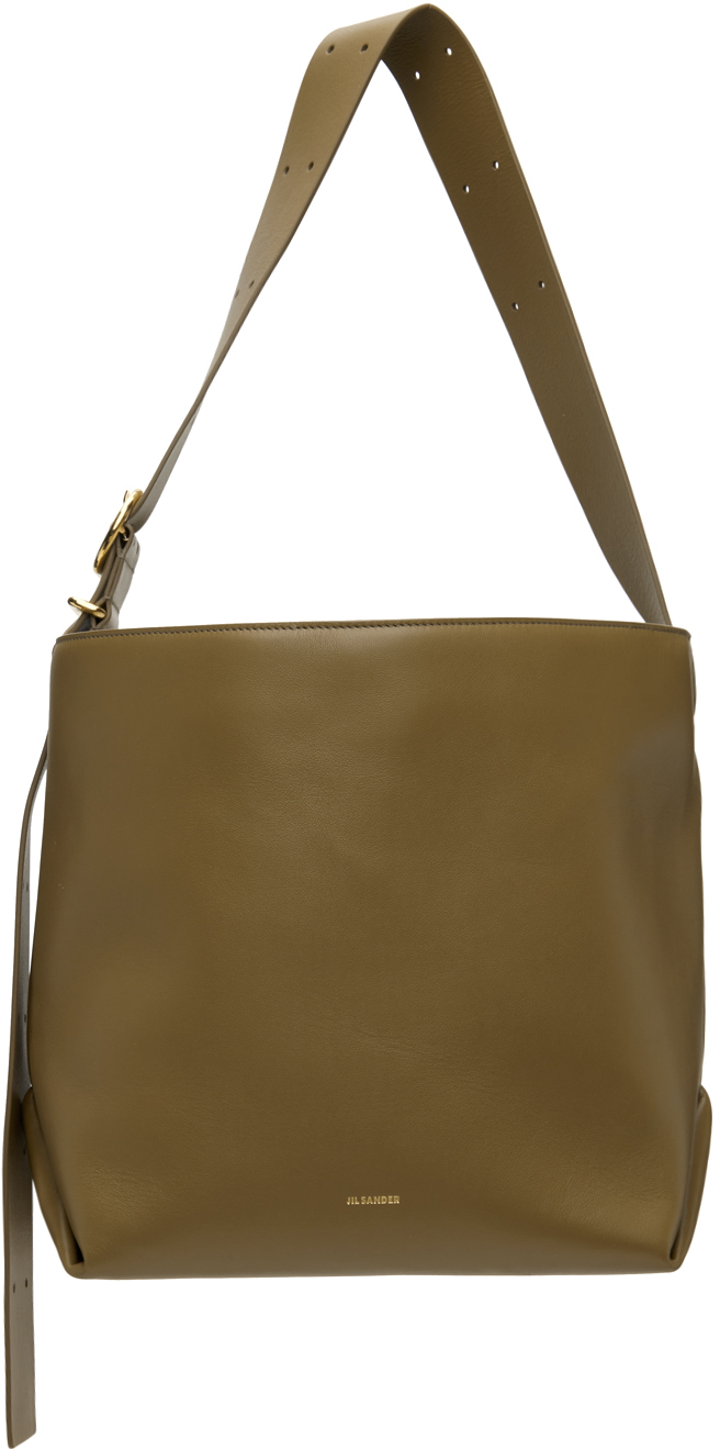 Jil Sander Khaki Folded Medium Tote In Brown