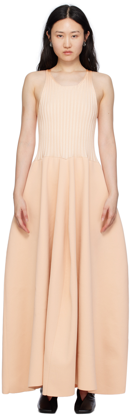 Jil Sander Panelled Knitted Maxi Dress In 640 Peach Opal