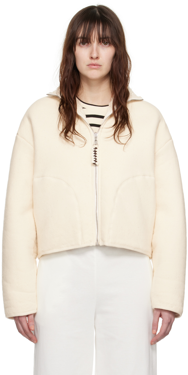 Blouson Cuir Blanc Cassé Doublure Duvet - Col Mouton, Taille M, Neuf Sans étiquettes