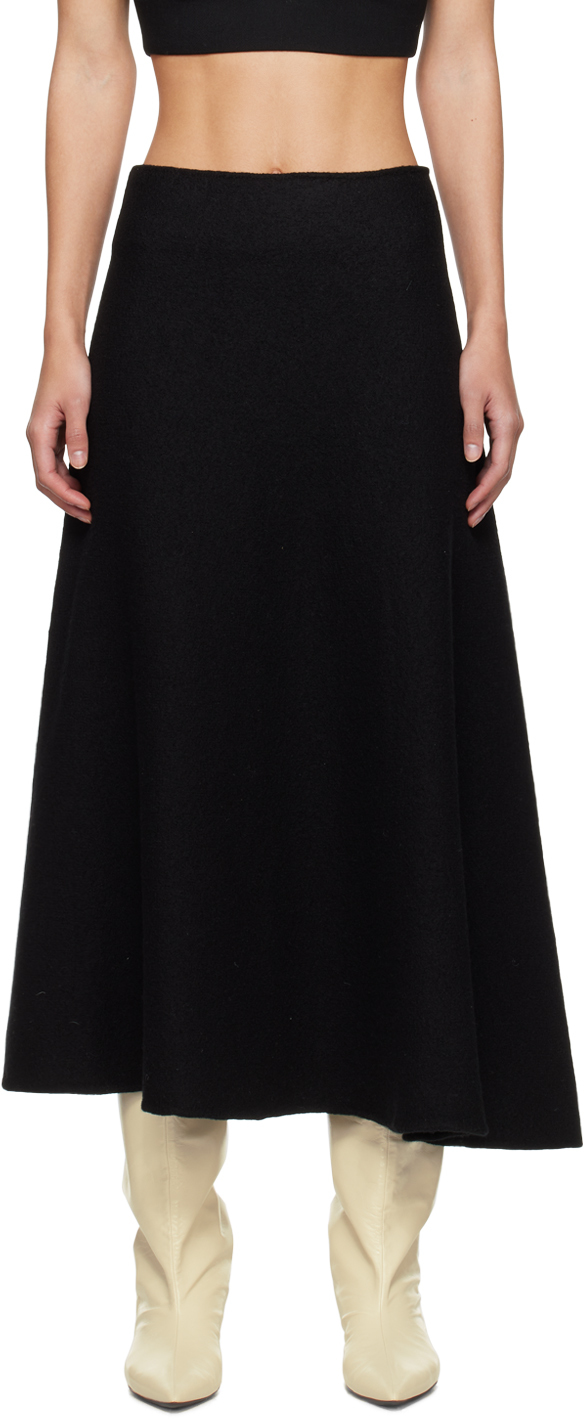 Black Asymmetric Hem Midi Skirt