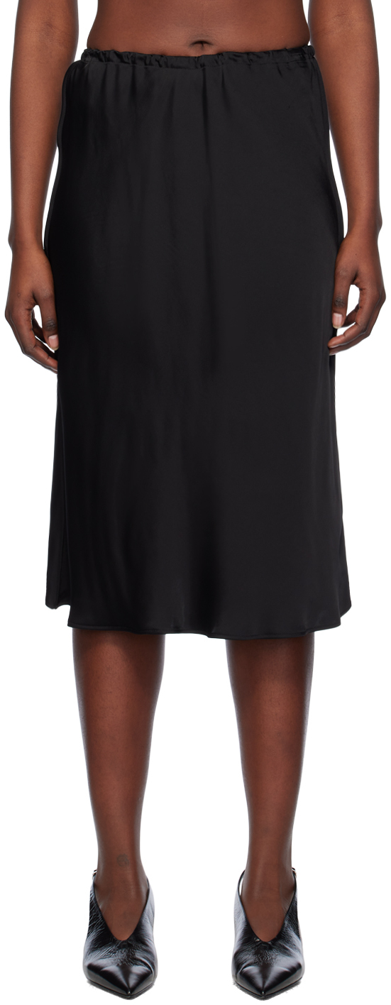 Black Elasticized Midi Skirt