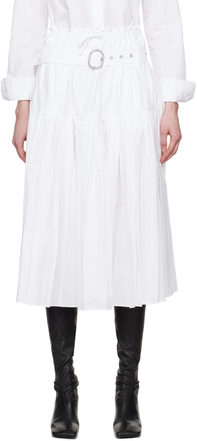 Shop Jil Sander White Pleated Midi Skirt In 100 Optic White