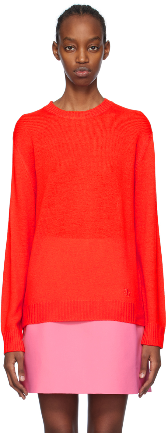 Jil Sander Red Crewneck Sweater In 625 - Tomato