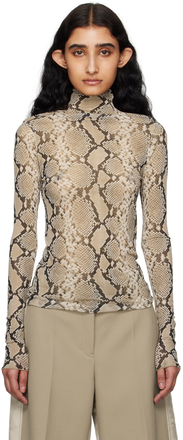 Shop Jil Sander Beige Printed Turtleneck In 242 Hazelnut Mouline