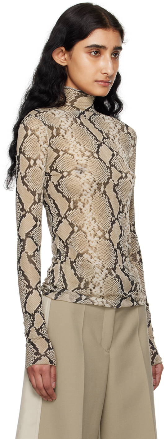 Jil Sander Beige Printed Turtleneck In 242 Hazelnut Mouline