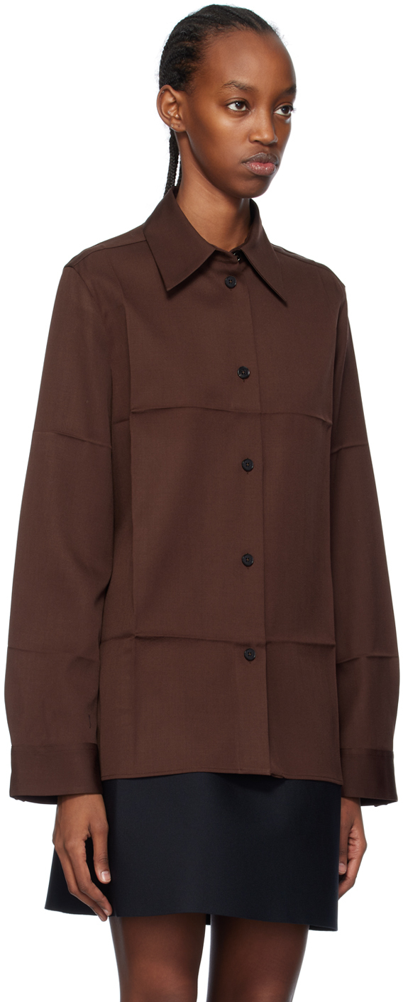 Jil Sander Brown Spread Collar Shirt In 206 Dark Brown