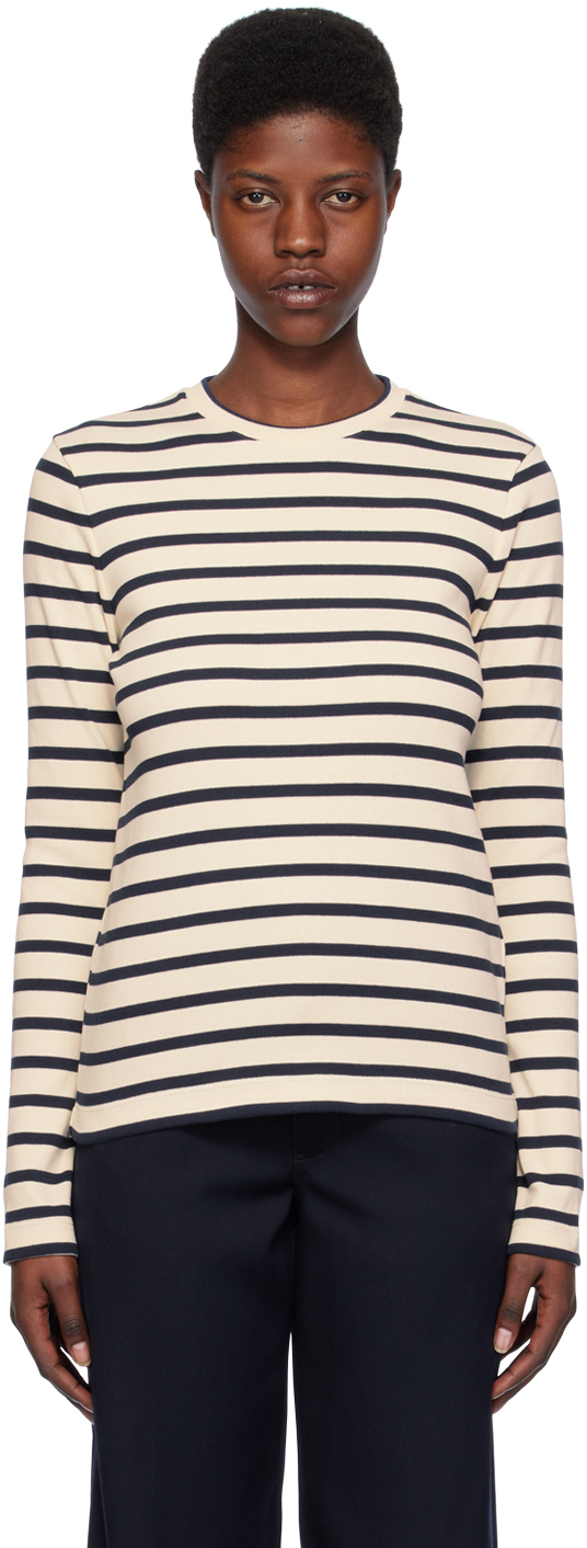 Off-White & Navy Stripe Long Sleeve T-Shirt
