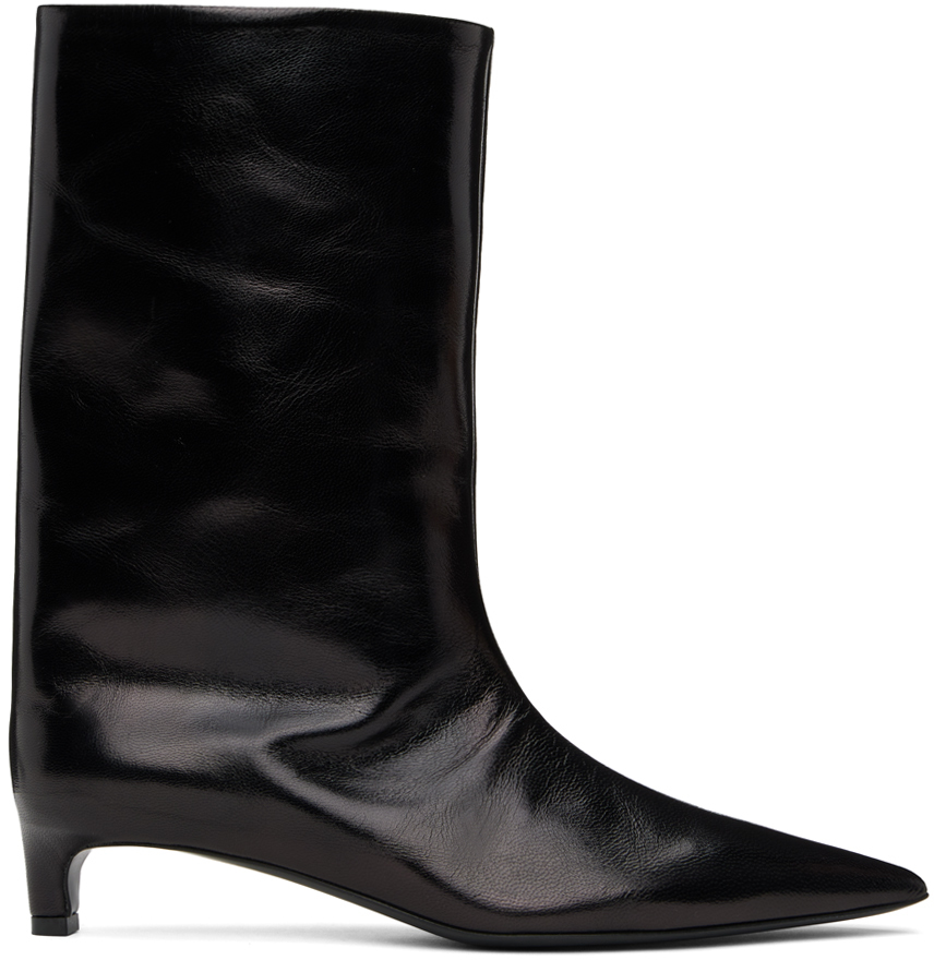 Jil Sander Black Leather Heeled Boots In 001 Black