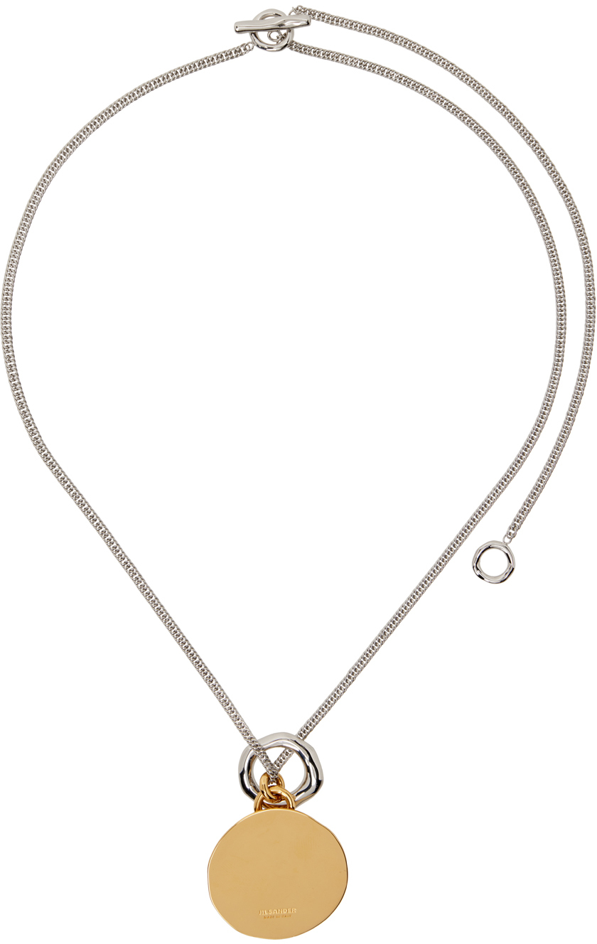 Jil Sander Silver & Gold Pendant Necklace In 719 Gold/silver