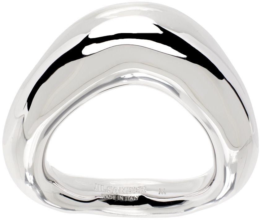 Jil Sander Silver Logo Ring In 045 Silver