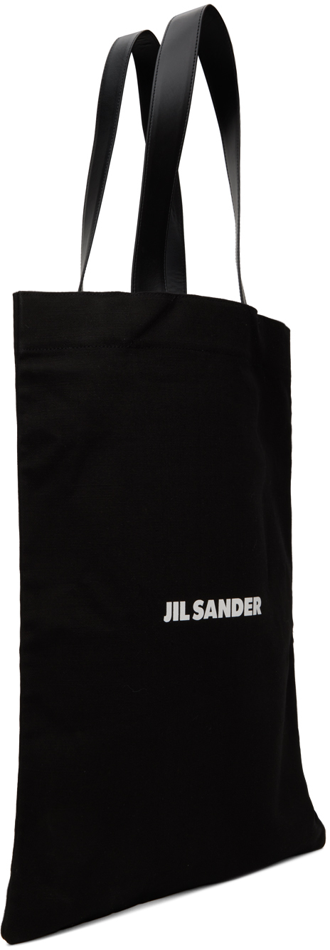 Jil Sander Logo Print Cotton-linen Blend Tote Bag In 001 Black
