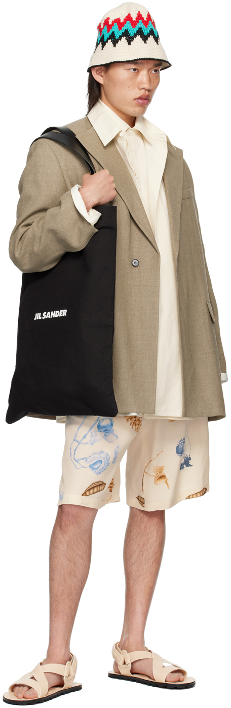 Jil Sander Logo Print Cotton-linen Blend Tote Bag In 001 Black
