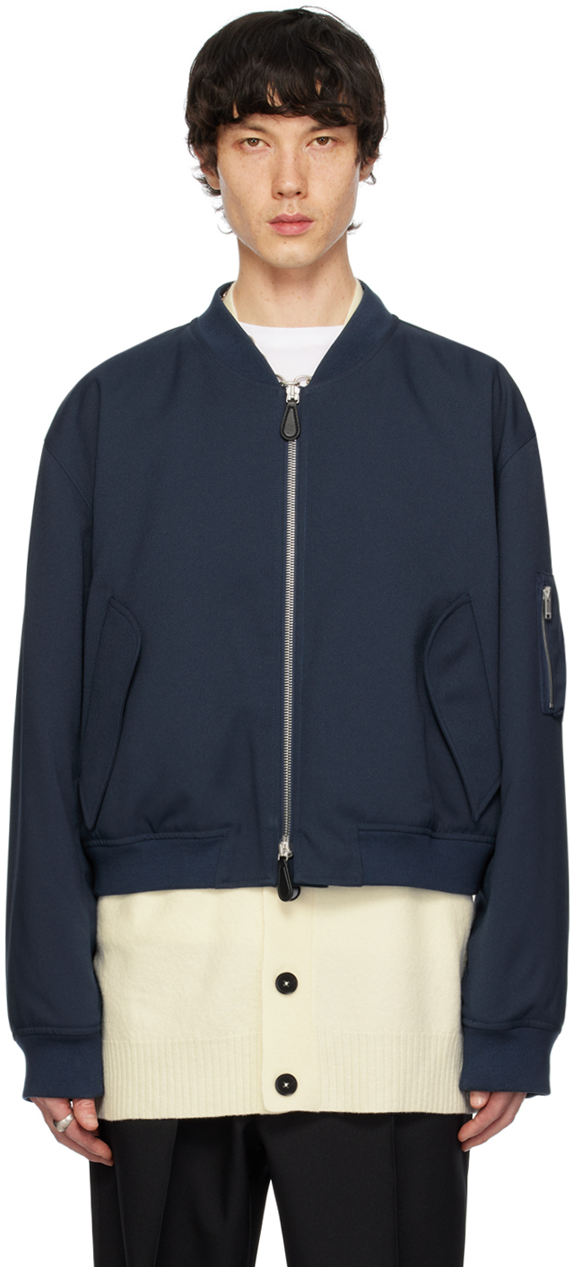 Jil Sander: Navy Insulated Bomber Jacket | SSENSE