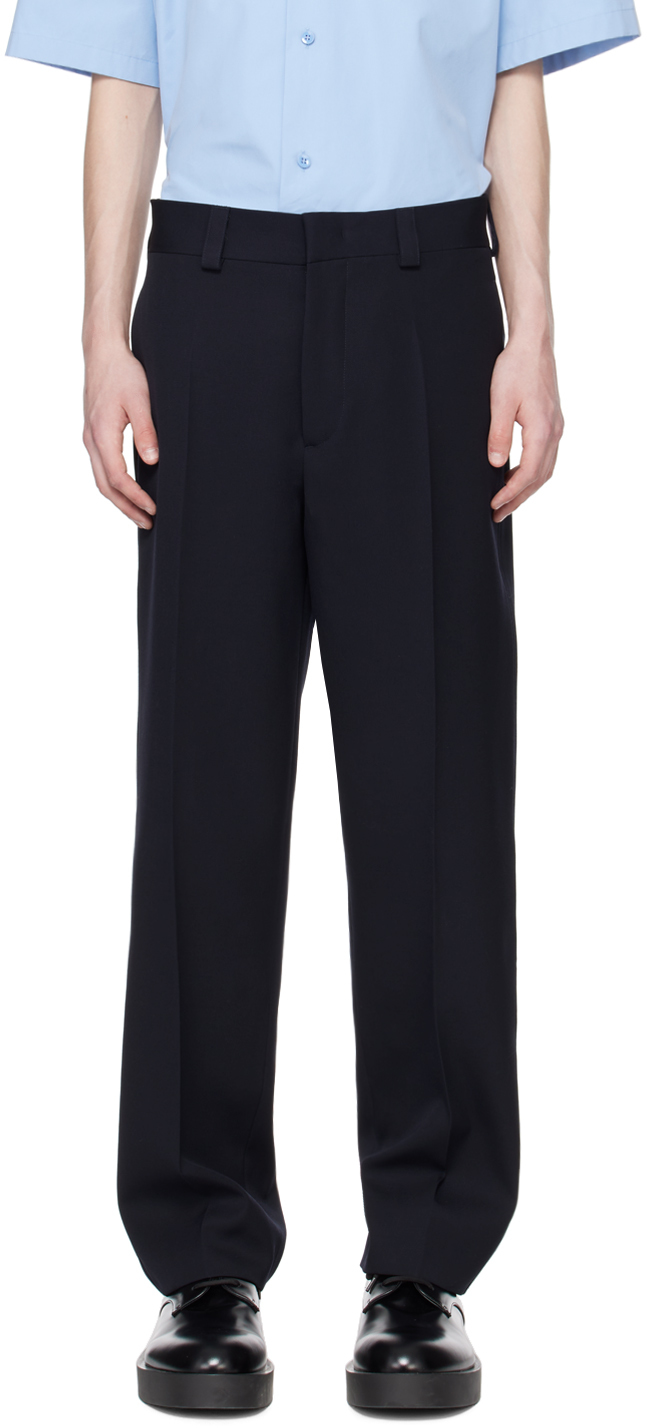 Shop Jil Sander Navy Creased Trousers In 401 Navy