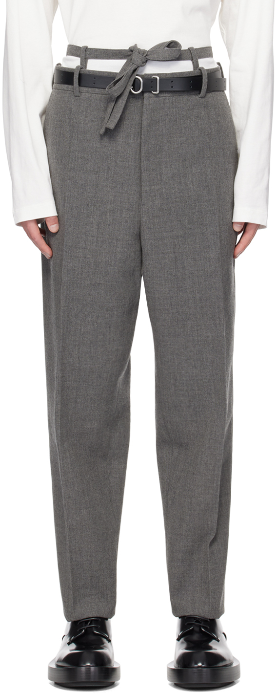 Jil Sander Gray Belted Trousers In 030 Volcanic Glass