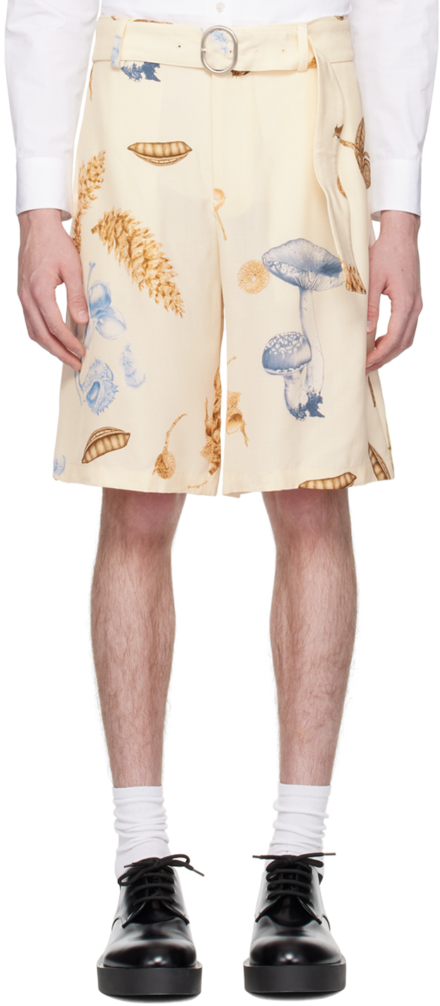 Beige Printed Shorts