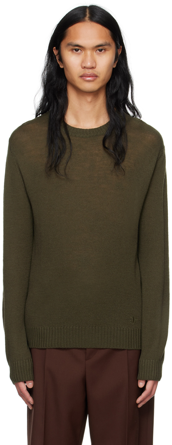 Jil Sander Khaki Embroidered Sweater In 312 Thyme Green